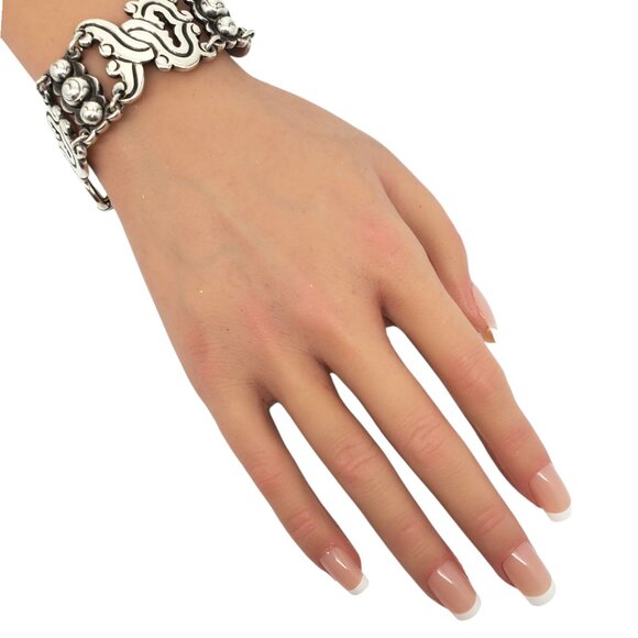 Taxco Mexico Sterling Silver Scroll Link Bracelet #22527 - Picture 5 of 12